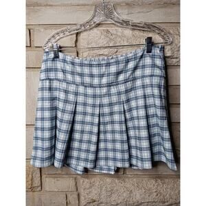 Hollister Plaid Preppy Blue Gray Pleated Skirt Size Large